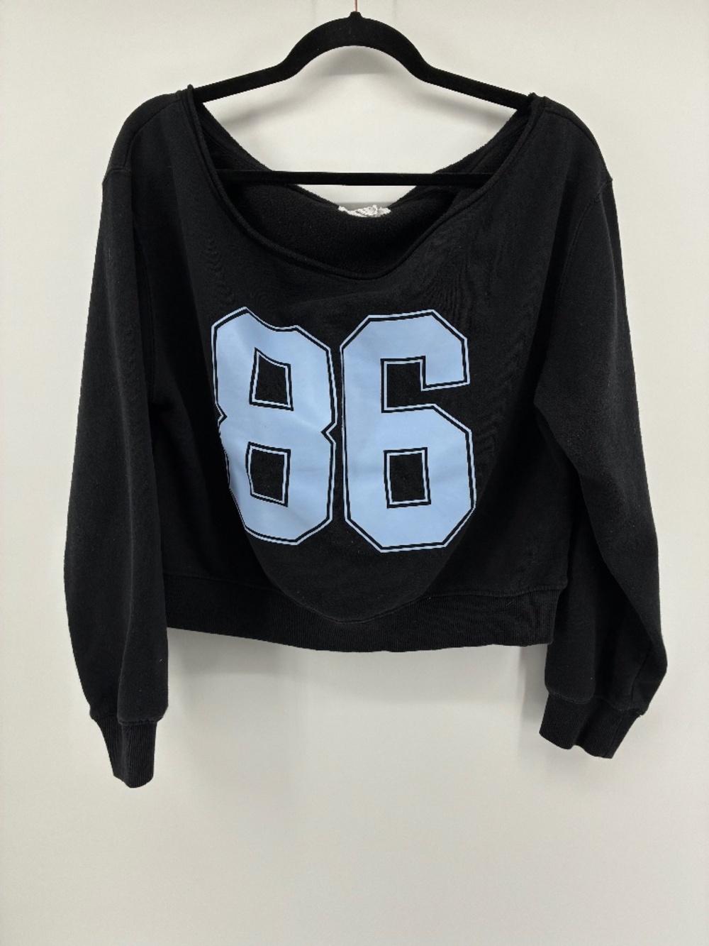 MASSIVE $10 SALE Ladies Black Cropped Sweatshirt with Light Blue '86' Graphic